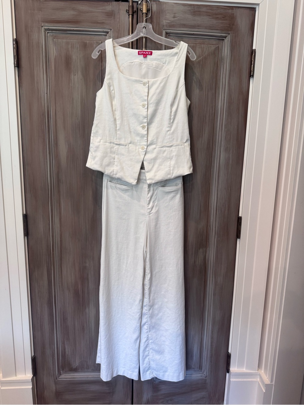 SPANX White Two-Piece Tank and Wide-Leg Pants Set